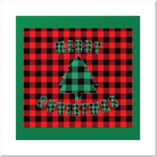 Merry Christmas Buffalo Plaids Christmas Tree Posters and Art